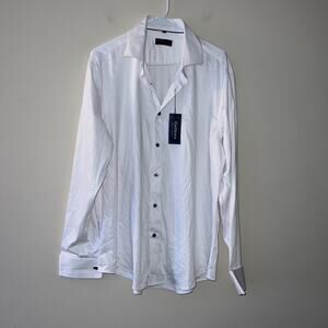 Gollnwe Men's Slim Fit French Cuff Stretch Bamboo Solid Dress Shirt Large New